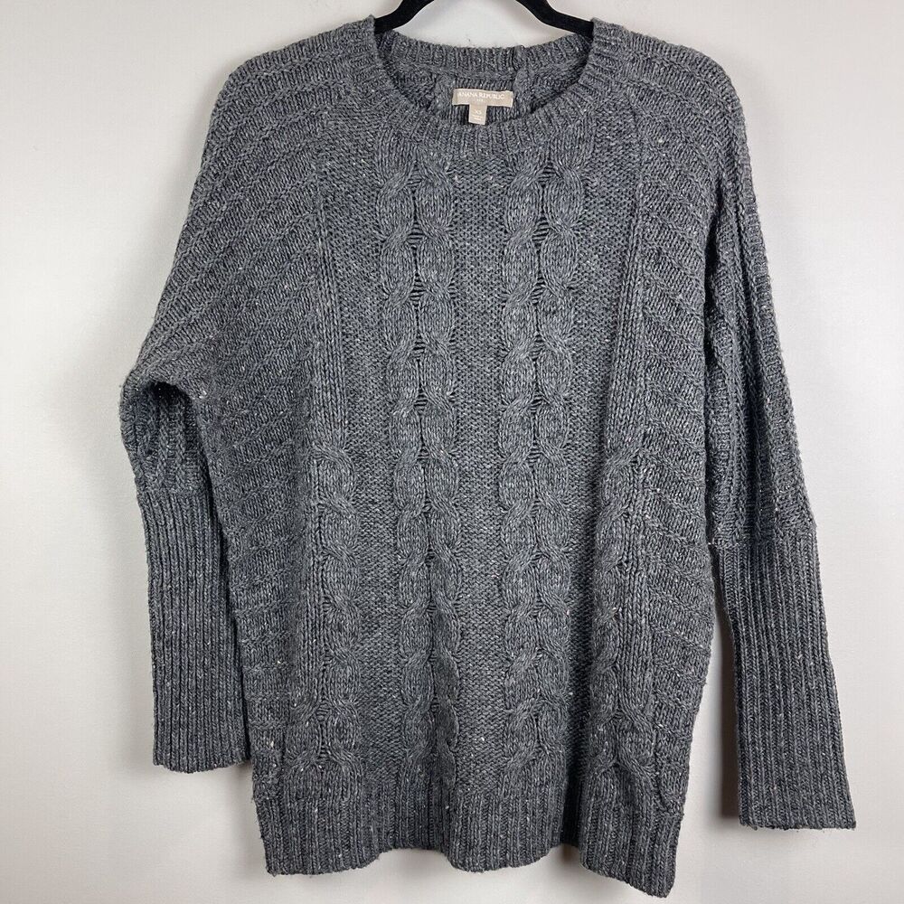 Banana Republic Sweater Women‎ XS Gray Cable Knit Wool Blend Crew Neck Neutral
